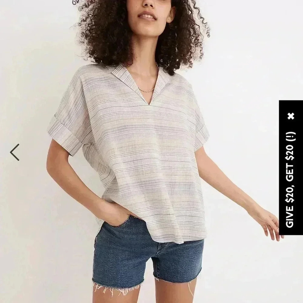 Madewell‎ Crinkle Hayden Popover Top in Stripe size L at a
